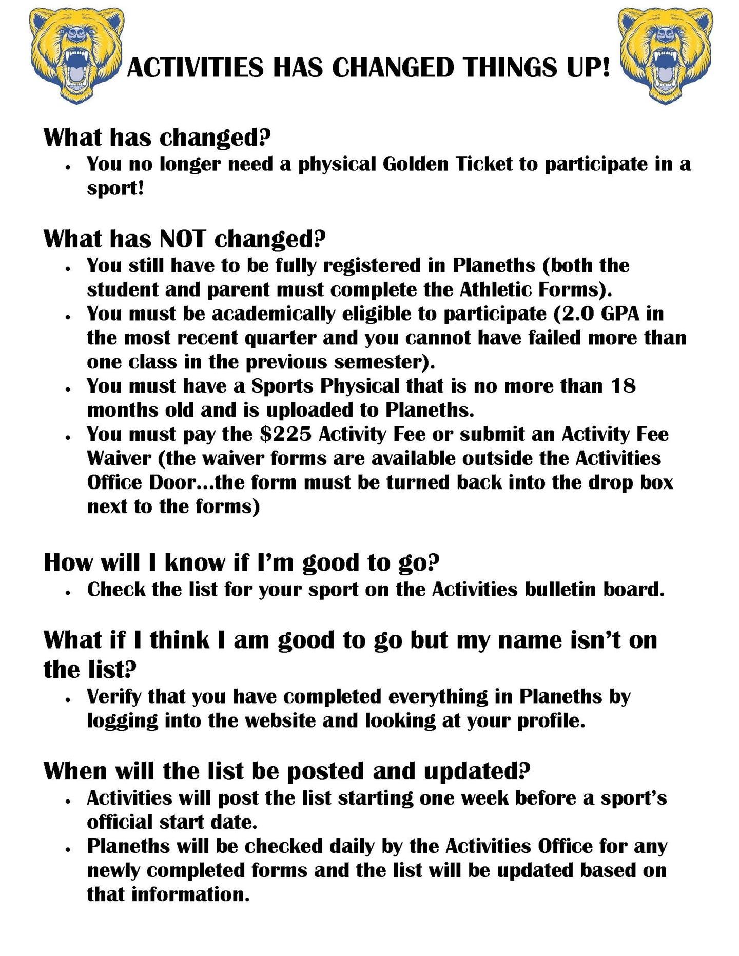 Changes to Golden Tickets